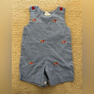 Blue Toddler Romper with Fire Truck Embroidery